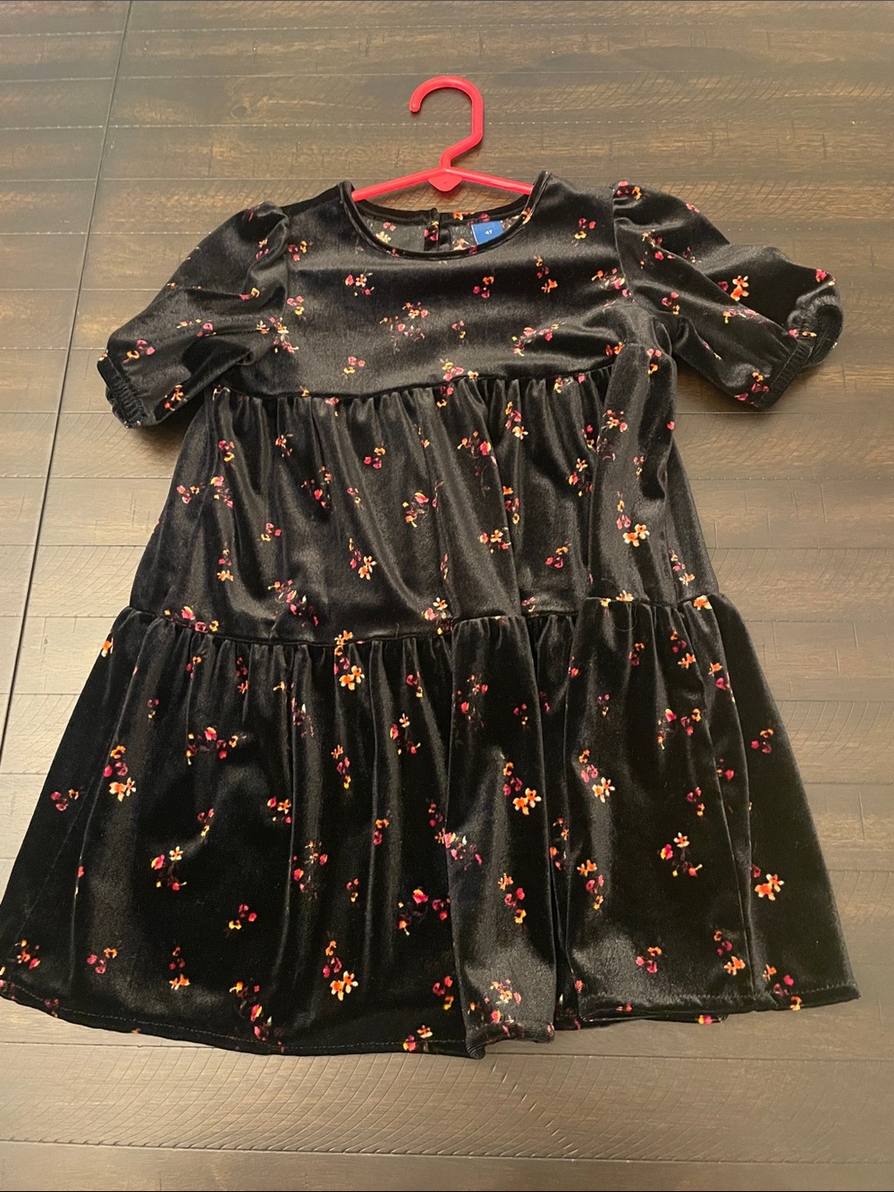 ❤️5/$20 Girls Black Velvet Tiered Dress with Floral Print